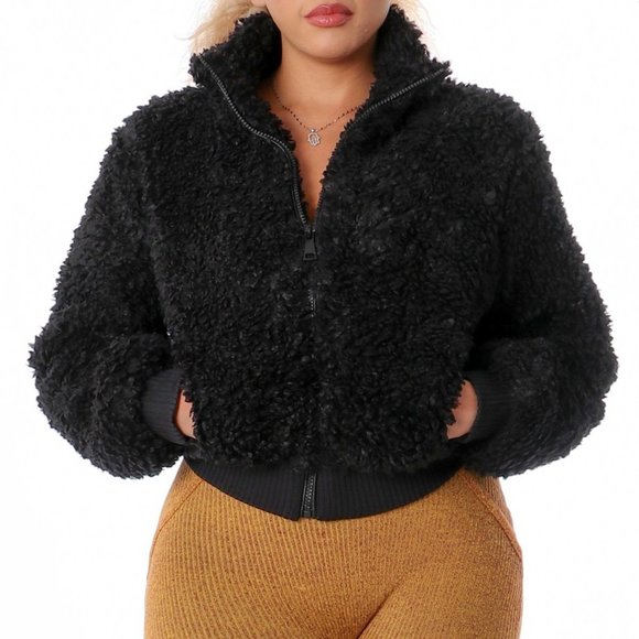 Jackets & Blazers - Faux Fur Front Zipper Bomber Jacket